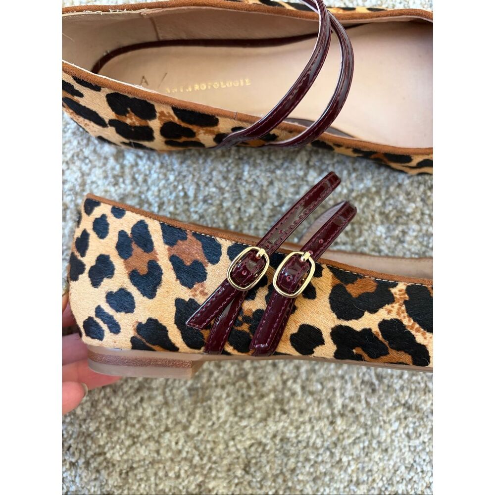 Anthropologie Leopard Print Pointed Mary Jane Flats - Tan, Black, Brown - Picture 5 of 12